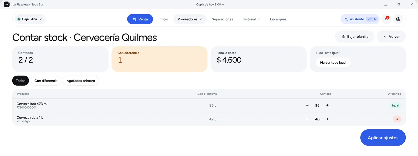 Conteo de stock con diferencias
